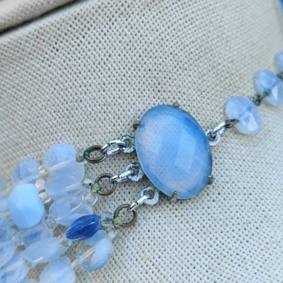 Vintage Western Germany Blue Givre Glass Necklace - Picture 7 of 10